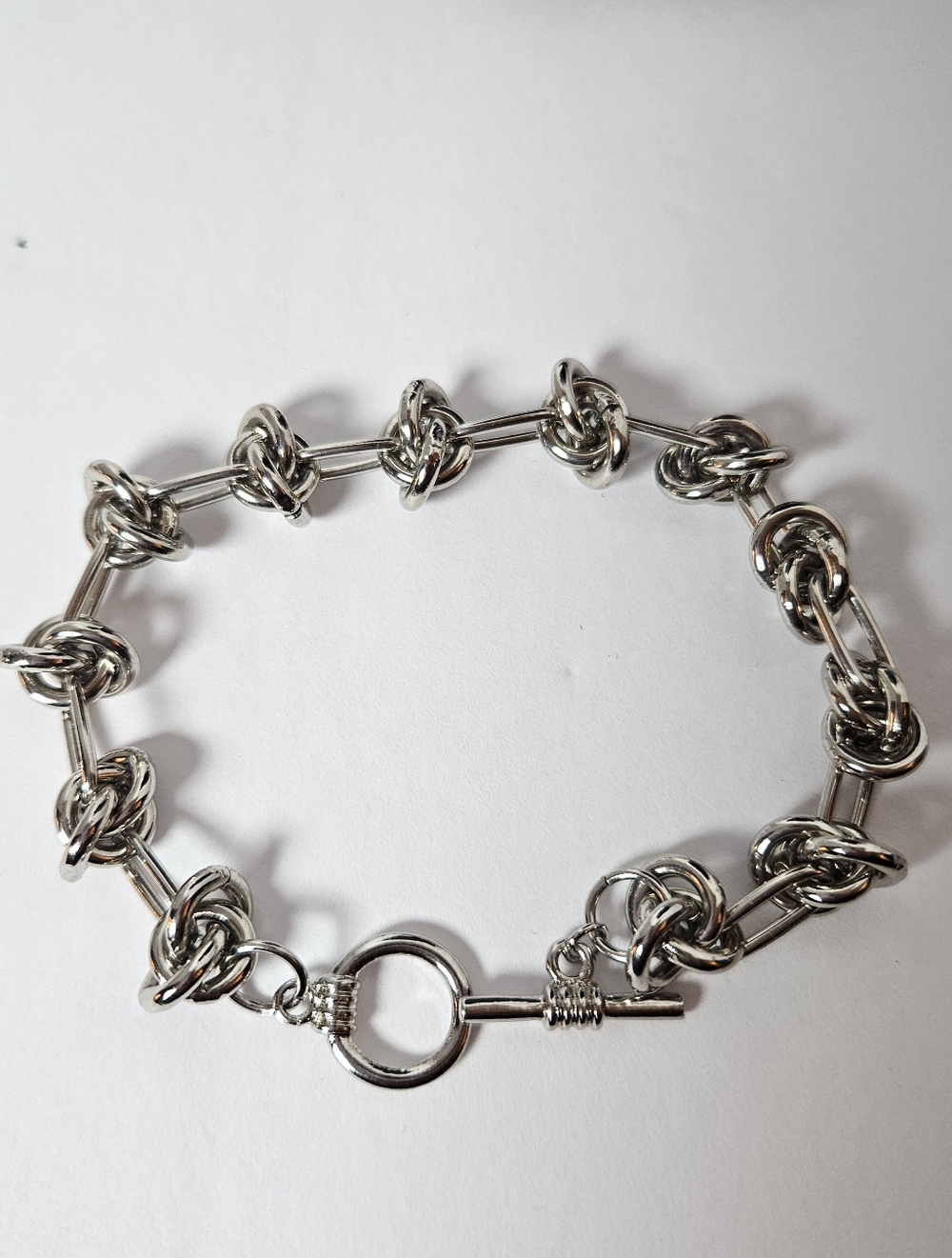 Vintage Silver Tone Chunky Love Knot, Nautical Link Toggle Bracelet